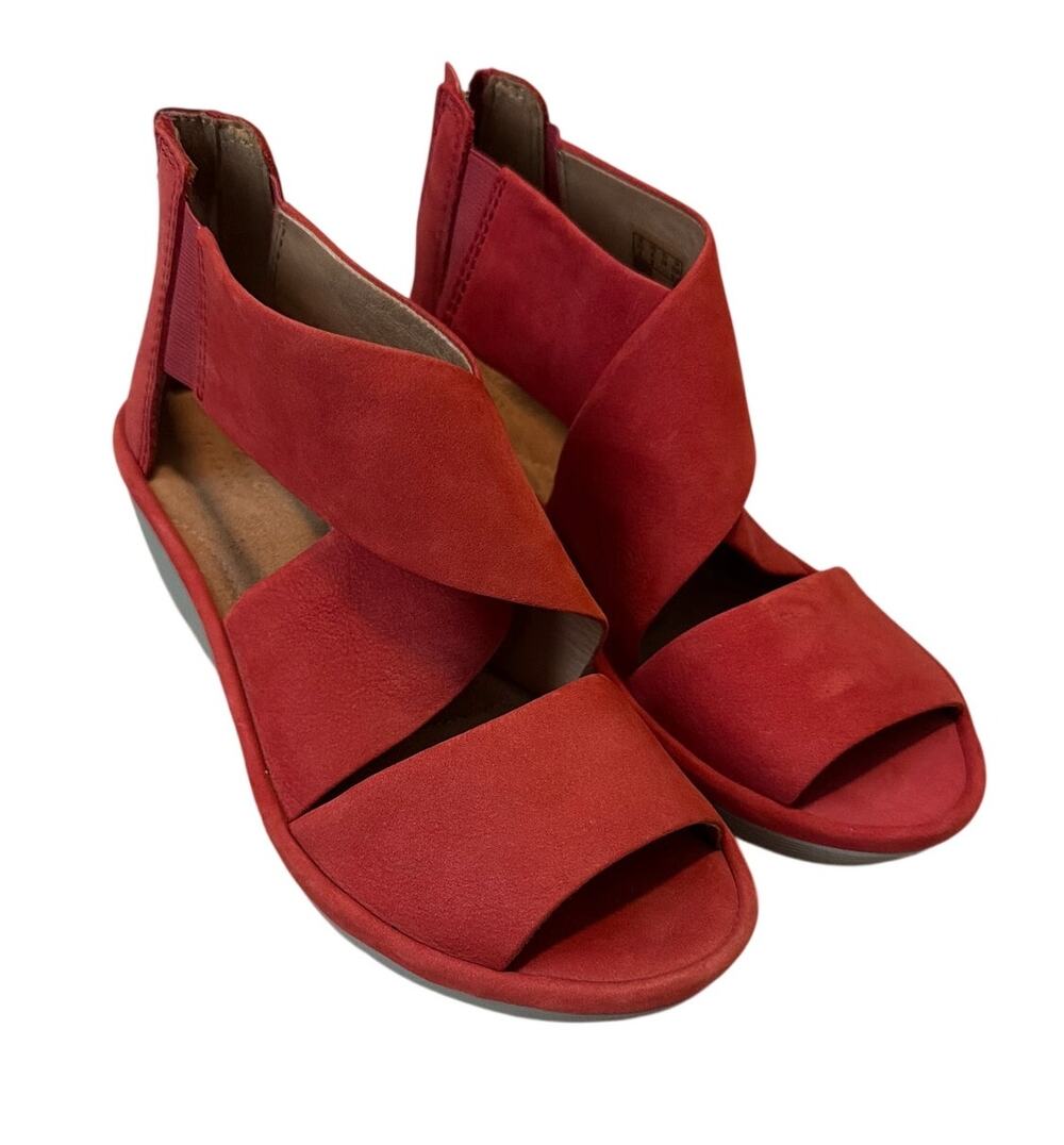 Clarks Clarene Glamor Red Leather Wedge Sandals Size 6